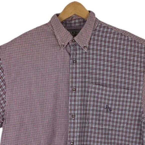 Bit & Bridle Mens XL Plaid Casual Button Down Shirt Short Sleeve Collar Red Blue - Picture 4 of 11